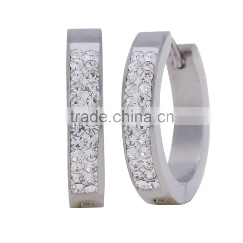New Unisex Crystal Surgical Stainless Steel Huggie Earrings