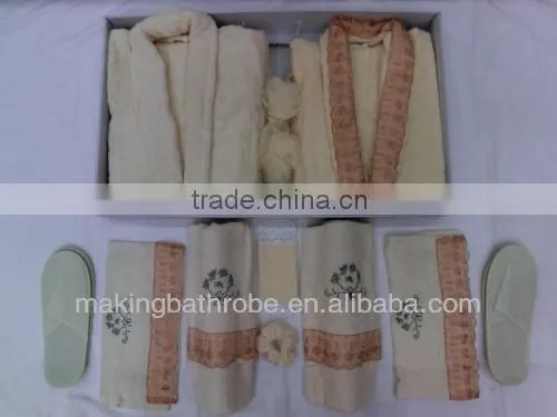 HIgh quality classical 100% cotton Terry bathrobe slippers gift set