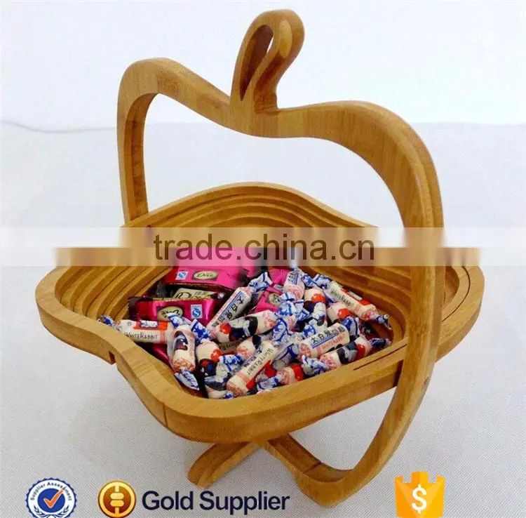 2016 high quality apple shape folding bamboo fruit basket