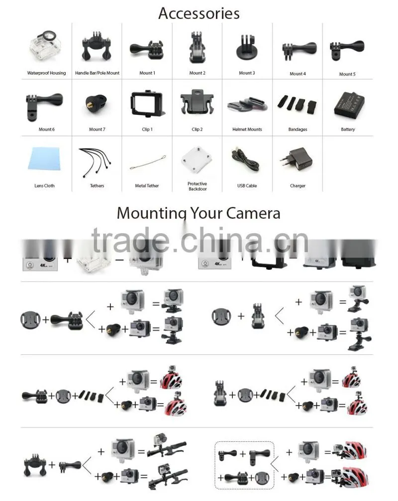 Hot Fashion EKEN H8 H8R 4K 30fps action camera 360VR Lens VR Mode 170 degree sport camcorder