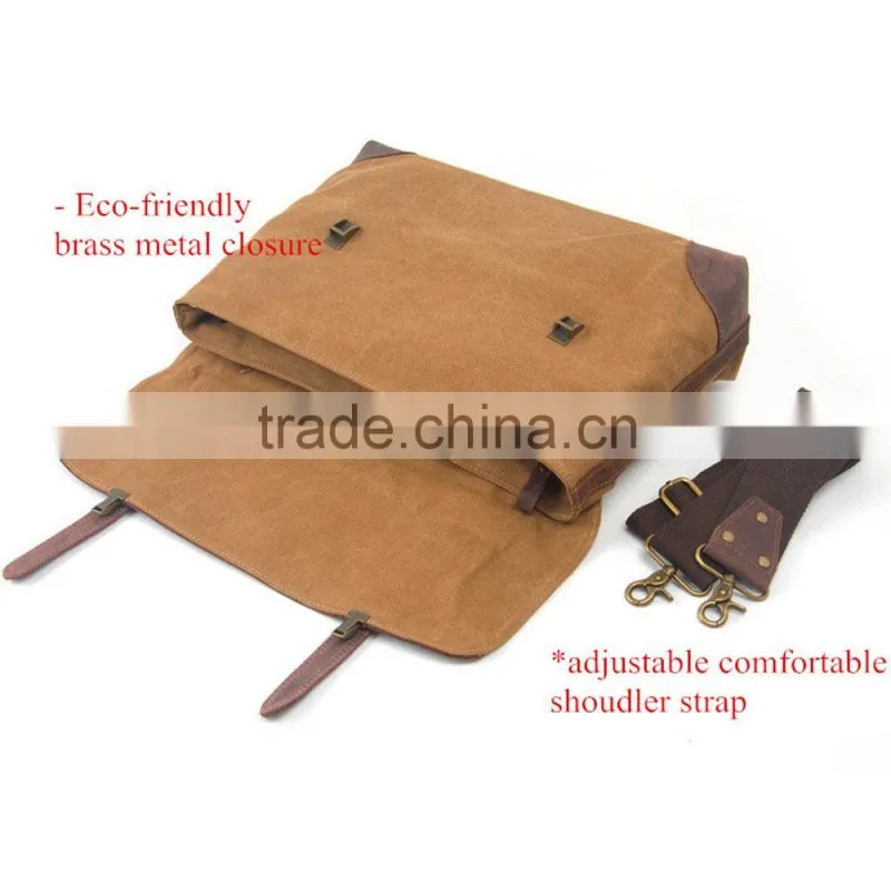 Durable Multi-purpose Waxed Canvas Vertical Men Leather Briefcase Bag Wholesale