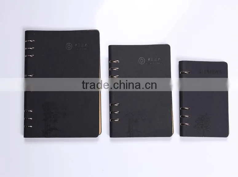 Various colors hard leather ring-binder refillable notebook in different sizes