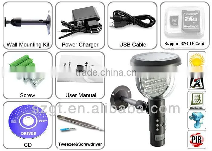 Solar powered Lamp P.I.R Detect Sensor Night Vision Solar Camera with TF Card Slot
