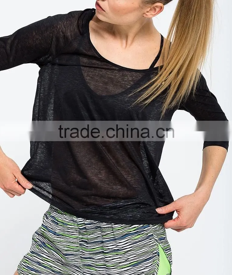 Ramax Custom Women Crew Neck 3/4 Sleeve Semi-sheer Running T Shirt