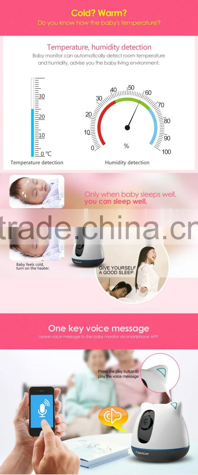 VStarcam H.264 720P long distance electronic baby monitor wireless