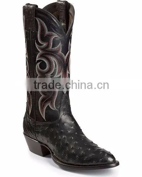 black tan genuine leather western Full quill ostrich cowboy boots wholesale