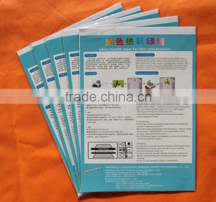 Light A4 printing inkjet transfer paper for cotton textile