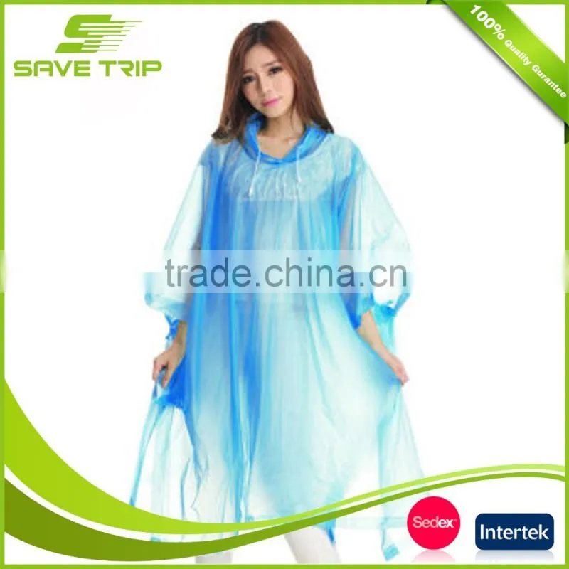 Eco-friendly Material Colorful Emergency Waterproof Disposable PE Poncho with hood