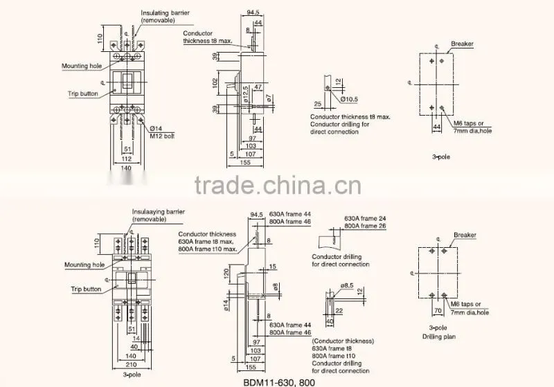 BDM11 MT MOULDED CASE CIRCUIT BREAKER 200A 3P MCCB