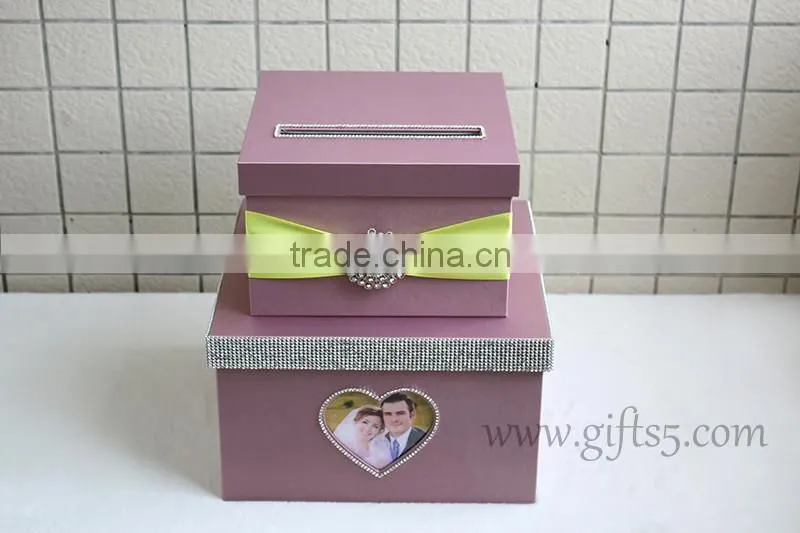 Elegant wedding box with heart shape photo frame custom made
