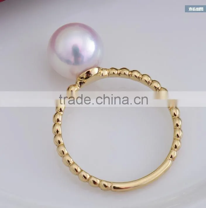 7.5-8mm white natural akoya 14K gold yellow gold pearl ring, wedding pearl ring