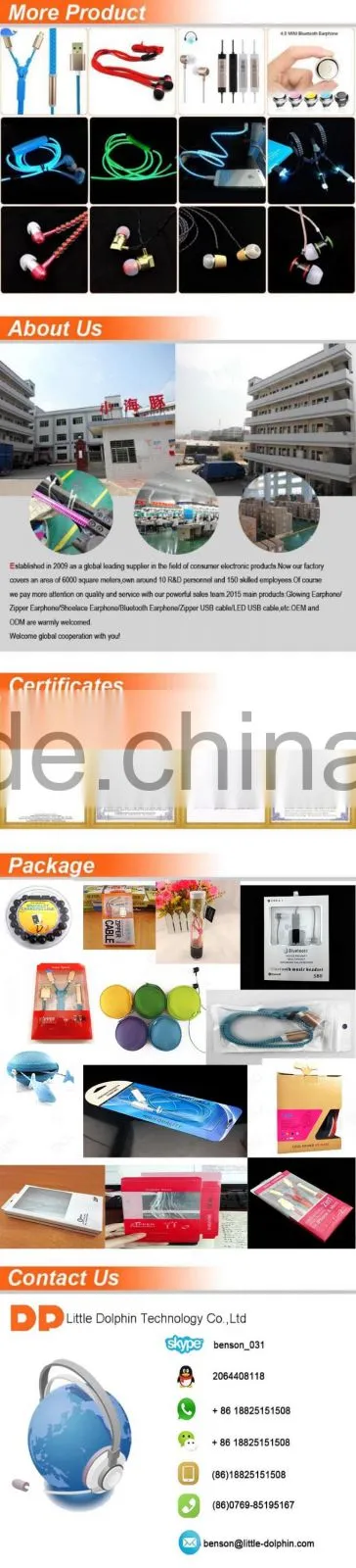 Get free sample long length colorful zipper usb cable 2 in 1 metal connector