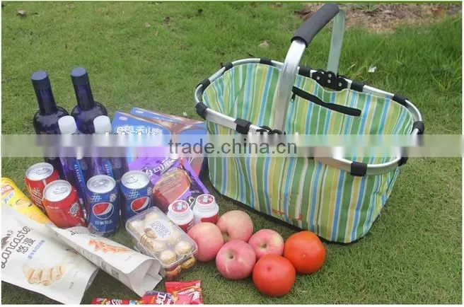 Aluminium foldable shopping basket Foldable cooler basket insulated cooler bags for picnic(YX-Z130)