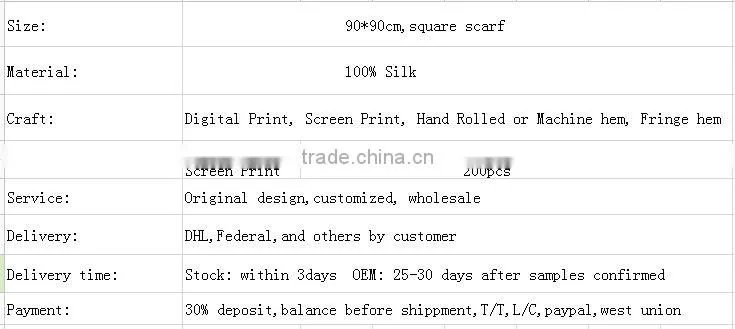 Custom Label Screen Print Silk Scarves
