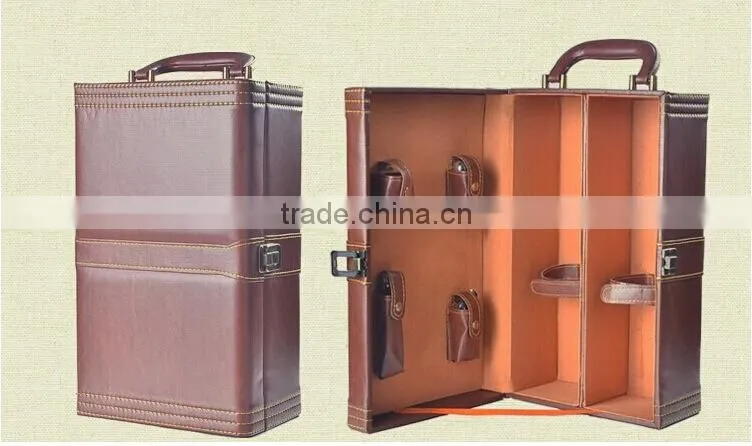 High Quality Customized leather 2 bottles's gift box for wine ,Packaging Boxes