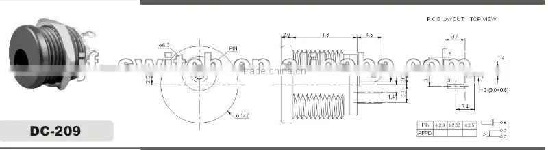 dc power jack for SMT(dc-210),mini dc jack connector socket,female dc jack