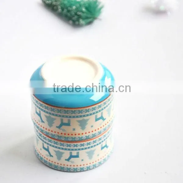 Blue Christmas Deer ceramic pudding cup (IDX-311)