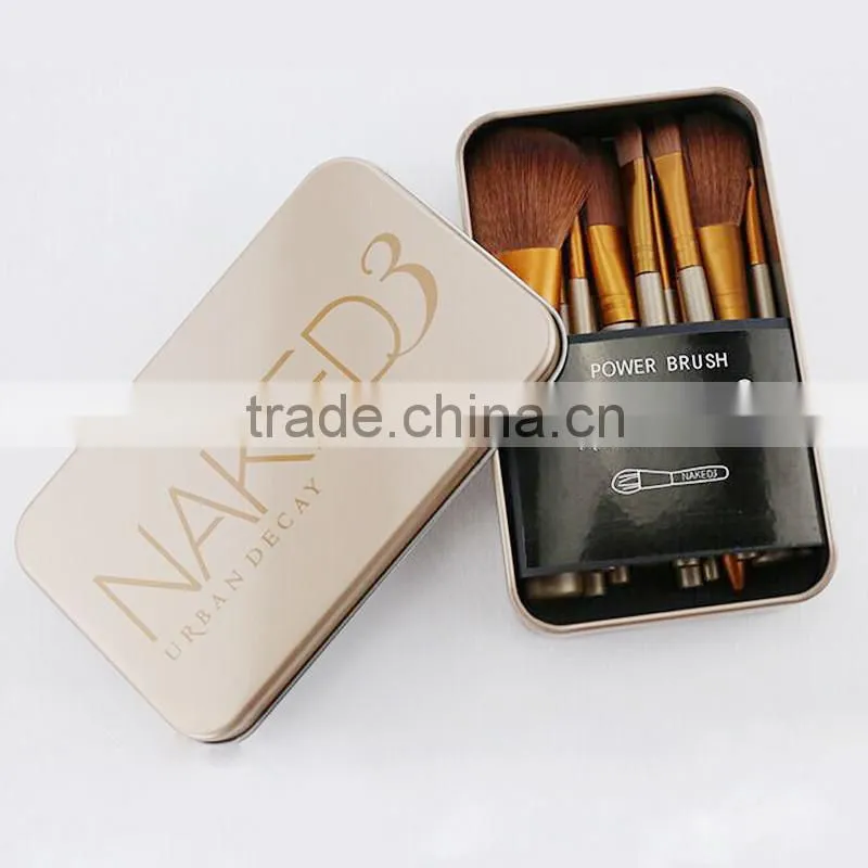 Professional naked 3 brush wooden handle cosmetic brush set
