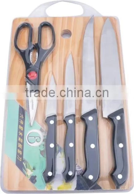Stainless steel knife set with scissor with wooden cutting board