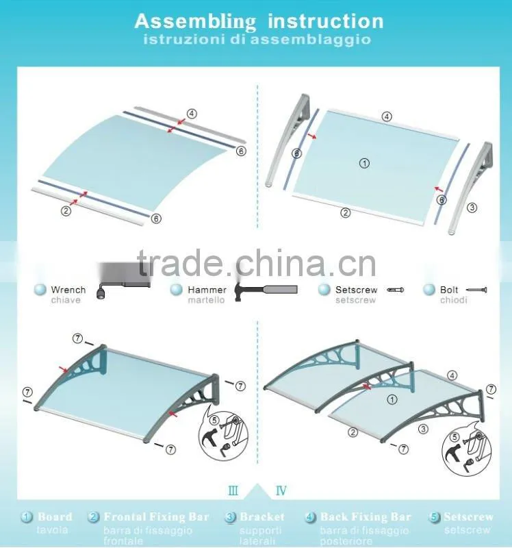 Western Europe hot sale polycarbonate awnings, door canopies for sale