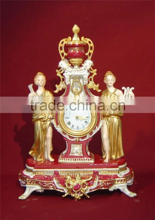 Romanian Architectural Style Embedded Ceramic Table Clock, Ornate Gilt Ceramic Table Standing Clock