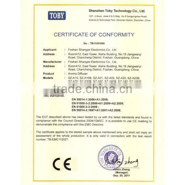 Electric Ultrasonic Wholesale Aromatherapy Diffuser SZ-A10-B088