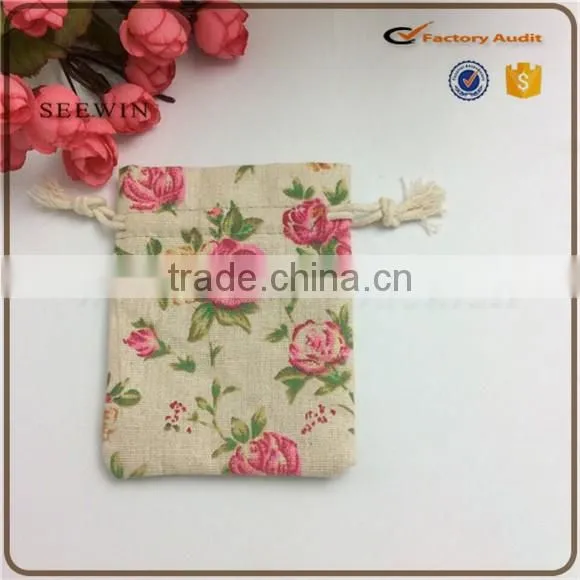 2017 hot sell rose flower linen bag wedding gift linen bag