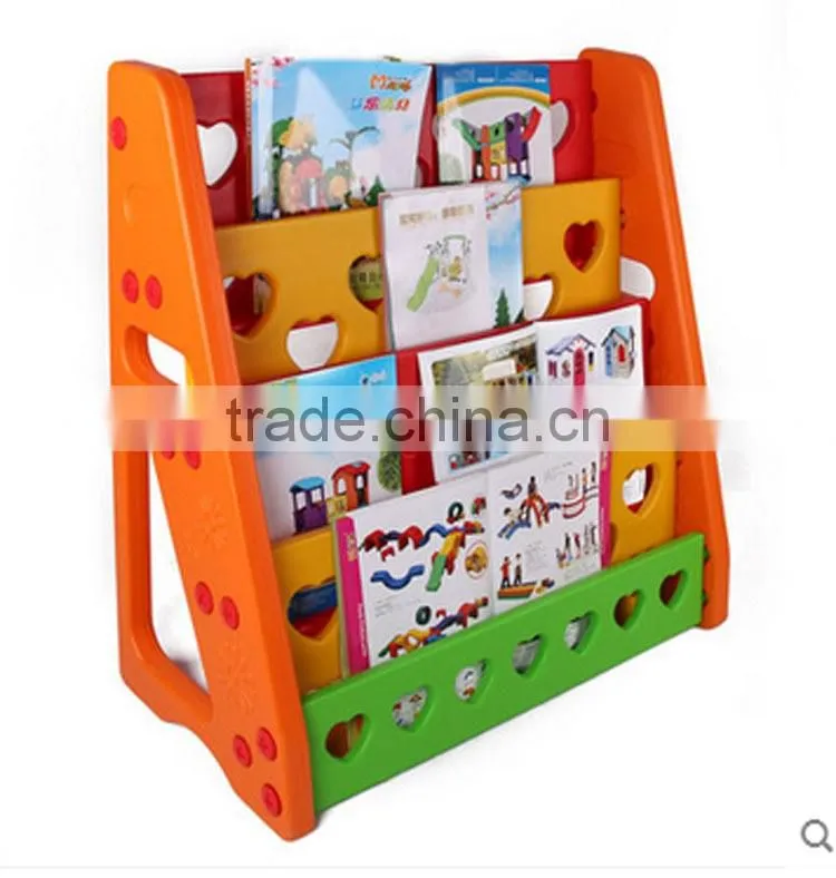 Solid color plastic kids school cheap library bookshelf