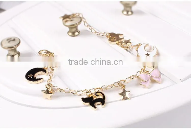 cat bowknot star moon gold charms bracelet gold chain bracelet