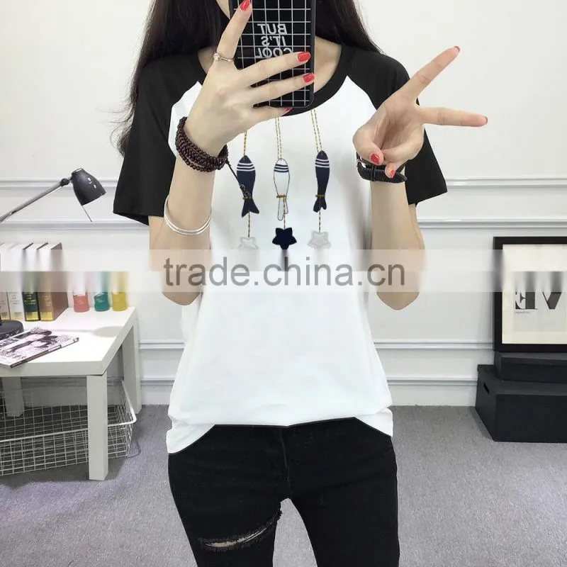 Custom Fashionable Logo Printing women Round Neck Short Sleeves T shirt