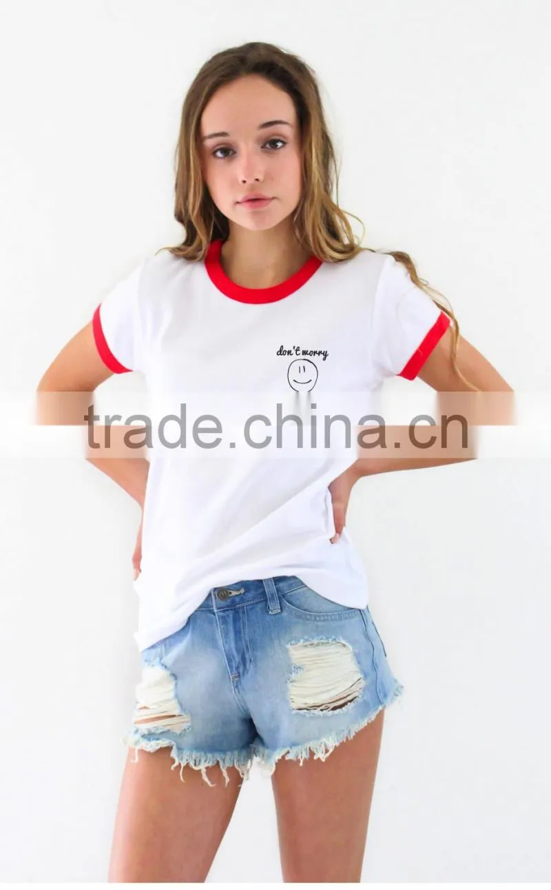 Don't Worry Be Happy Youth plain white 100 cotton printed Tee customized whoesale with cheapest price