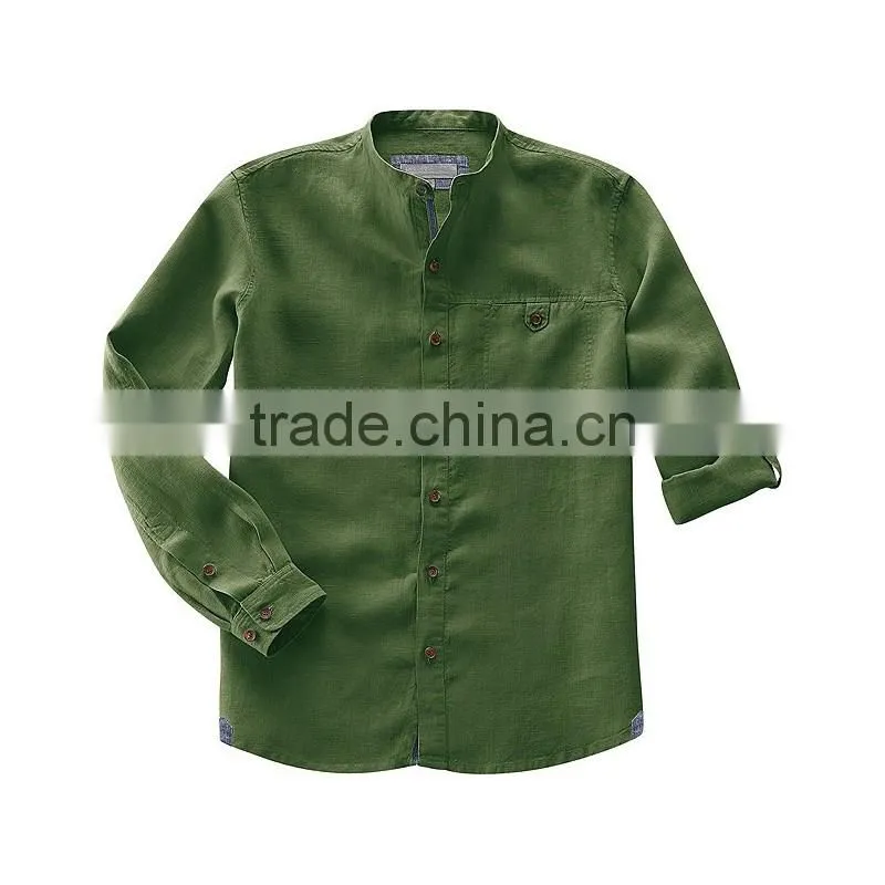 mens mandarin collor linen cotton blend shirt