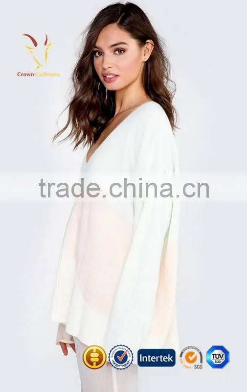 Women V Neck Pullover Knitting Pattern White Tops