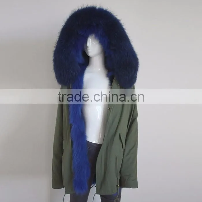 Myfur Army Green Fabric Parka with Fox Belly Fur Lining Winter Coat Wholesale
