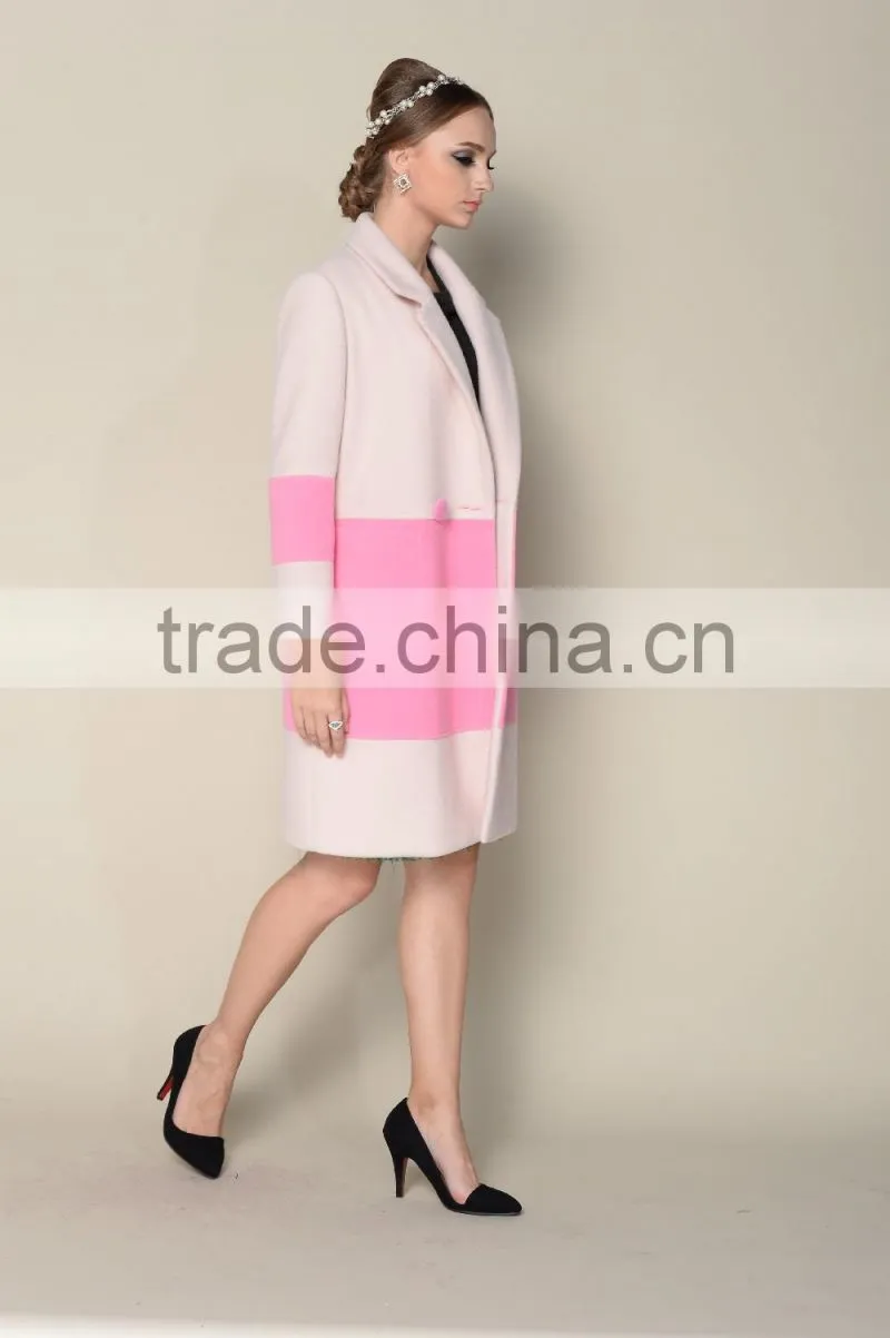 DWL001good selling contrasting color designed double breasted style korea women winter coat