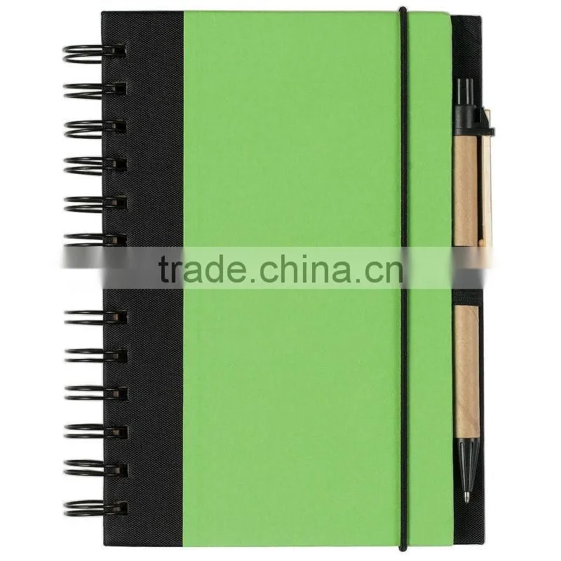 Spiral winding elastic meeting journal notebook with line 70grams 70sheets 30*21cm with kraft paper pen