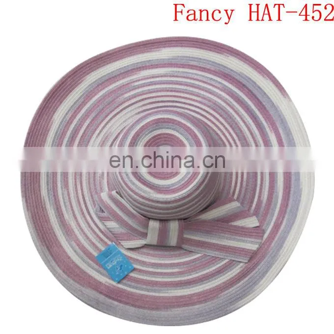 Cheap Wholesale Fashion Girls Purple striped straw hat beach hat