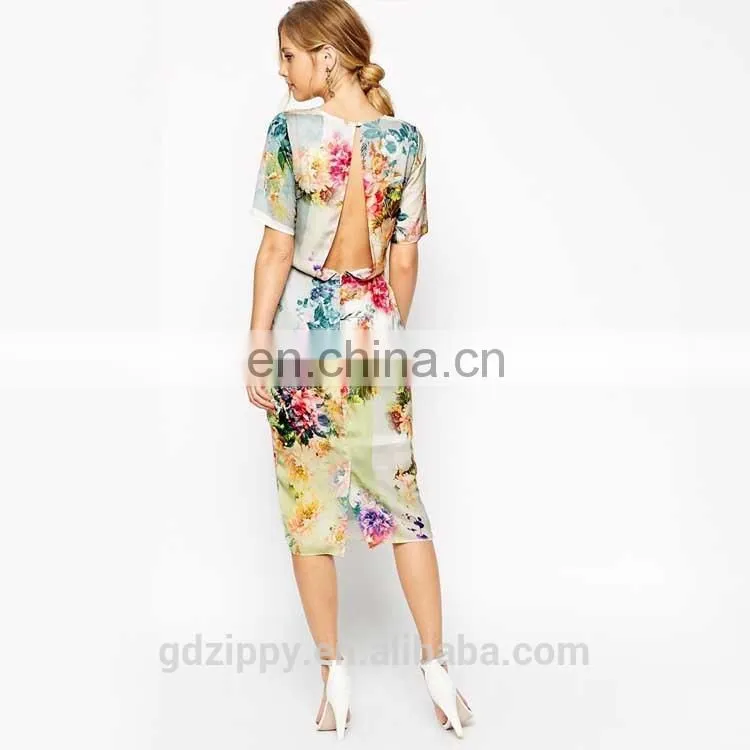 New dresses women open back dress in flower print dress for women