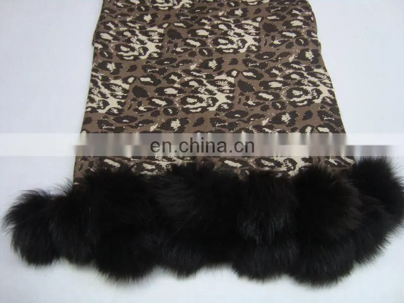 Animal prints pashmina shawls with fur ball