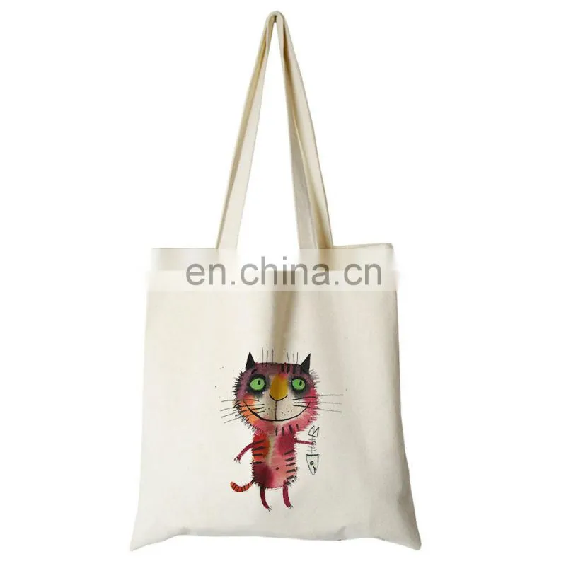 Custom Print Canvas Cute Cat Travel Tote Reusable Hand Bags for Women