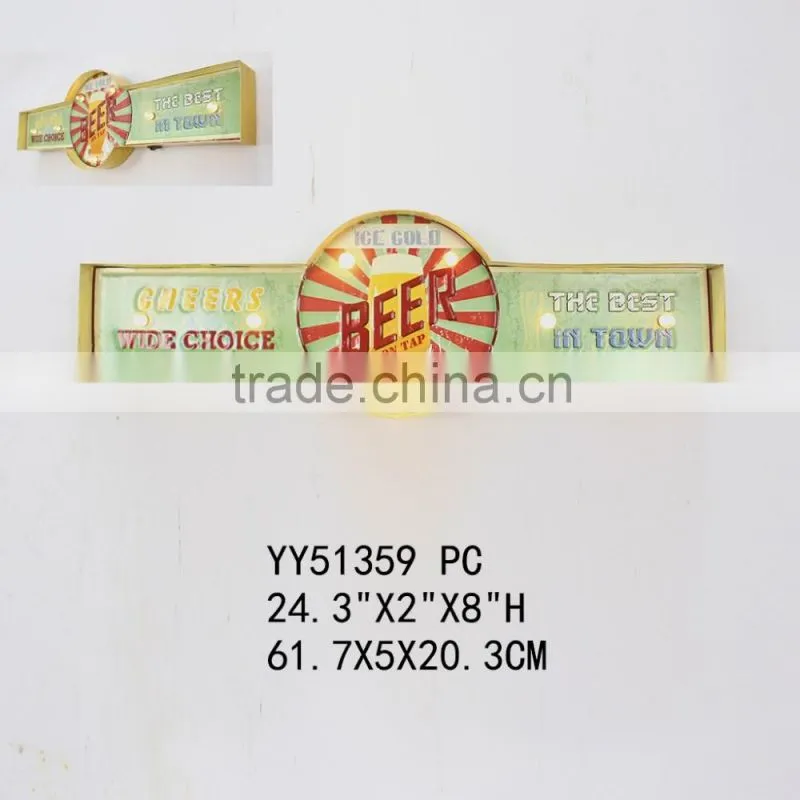 Beer vintage embossed LED tin sign for wall decor, factory metal wall plaque