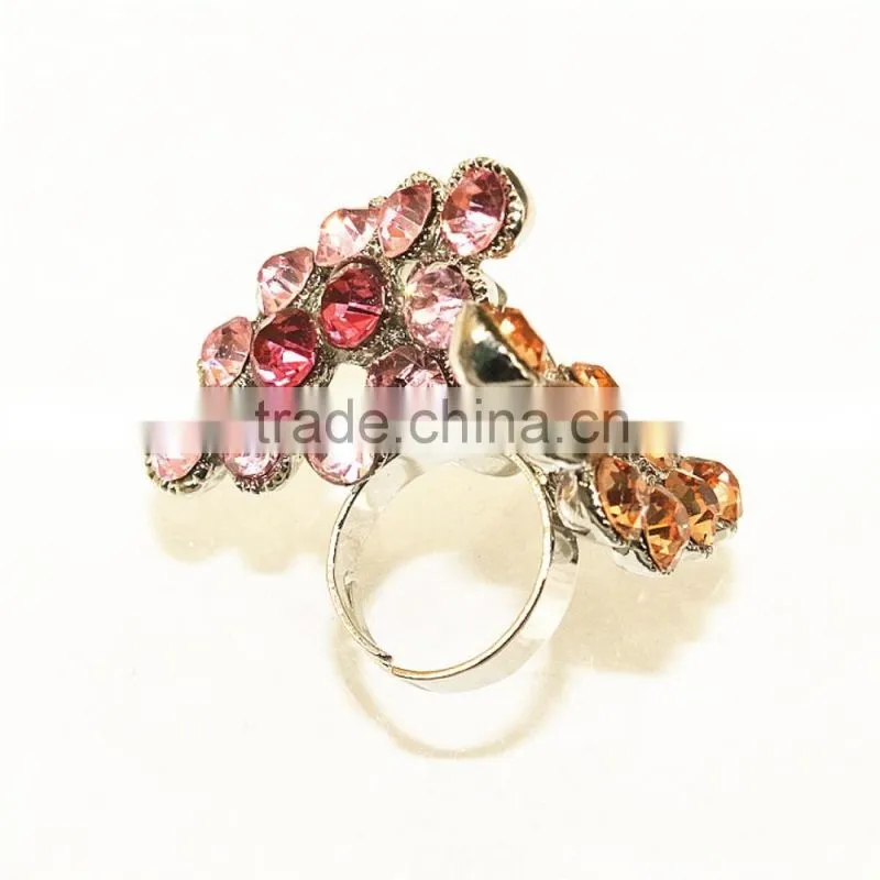 Colorful crystal paved butterfly nice design bow tie shape addustable ring