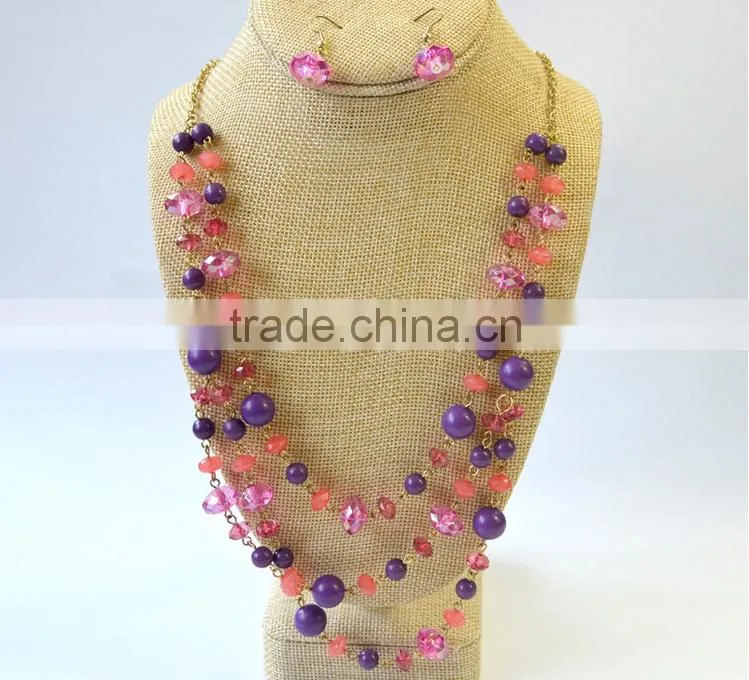 Fashion jewelry cheapest crystals two layers long necklace set national sweater necklace set