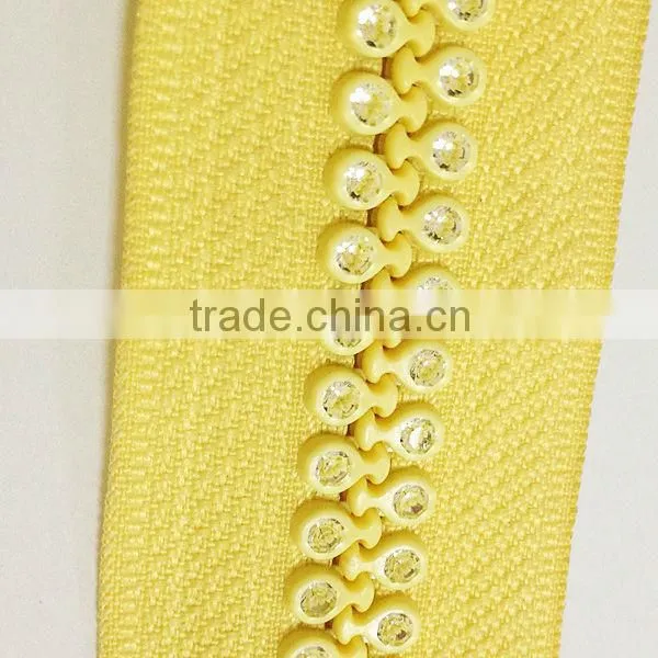 Factory wholesale rhinestone open end zipper with fancy slider