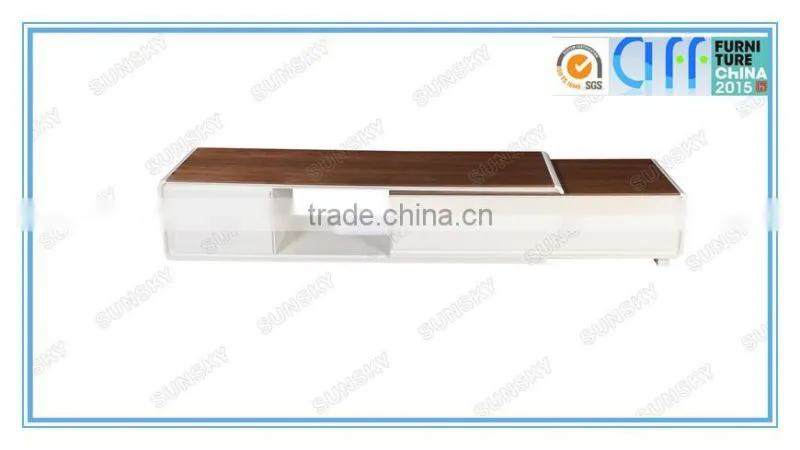 Modern mdf white and walnut living room tv stand cabinet design expansion TV stand 1450F