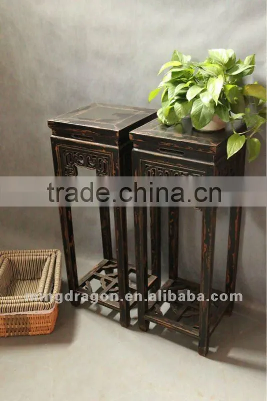 Chinese antique furniture pine wood shanxi white/blue/black colorful flower stand