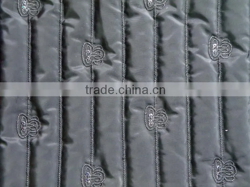 210T waterproof stripe polyester embroidered thermal padding quilting fabric china for clothing