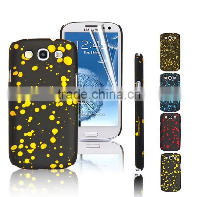 Set Screen Protector And Case For Samsung Galaxy S3 I9300 , Golden Paint Point Hard Plastic Ultra Thin Case