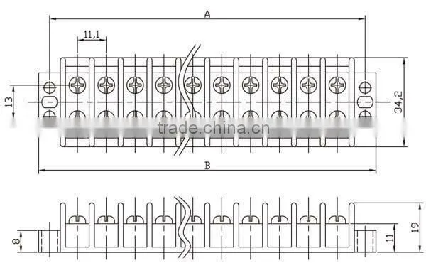 20A 300VAC Thermoplastic UL94-V0 Double Row Barrier Terminal Block TB78