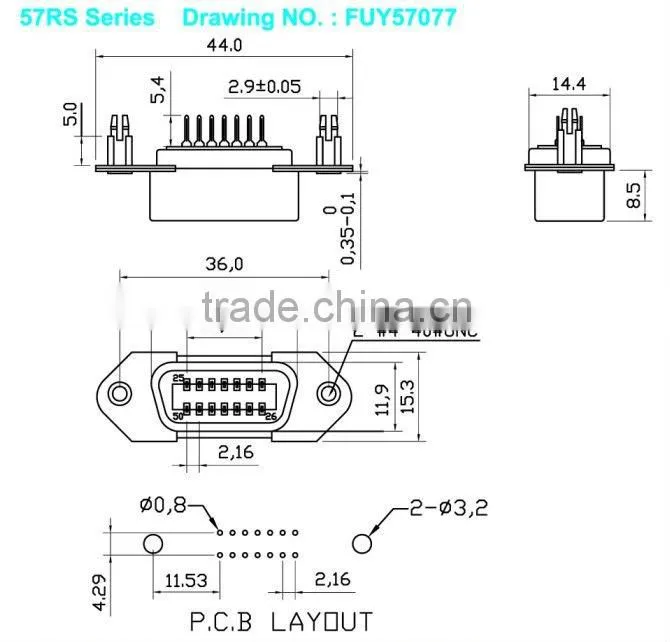 57 Series Centronics Female DIP Socket Connector PCB Straight Mounting